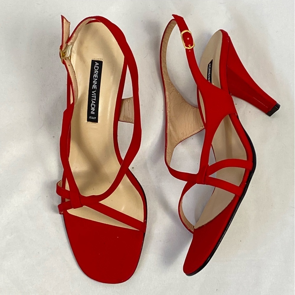 Adrienne Vittadini Gaia Arianna Red Heeled Slingback Size 10 Medium Leather Sole - Picture 6 of 16